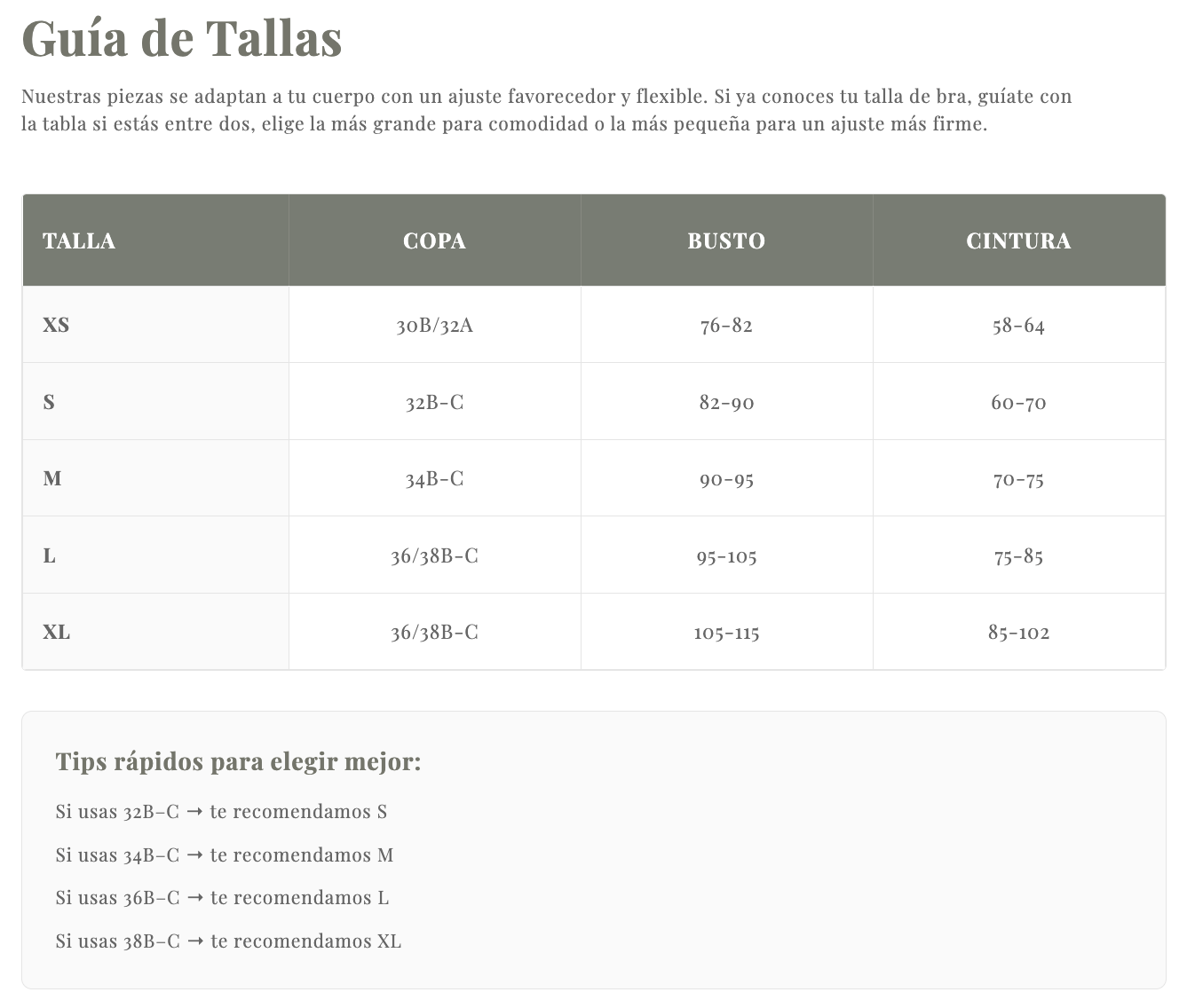 Guia de tallas