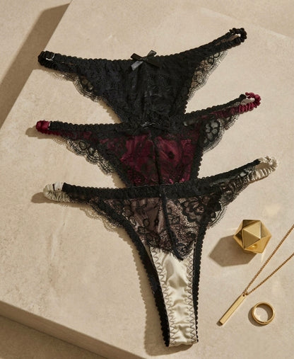 Tanga satin con encaje
